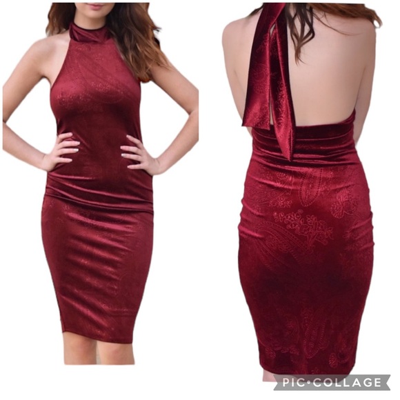 Boutique Dresses & Skirts - Red Embossed Velvet Cocktail Party Holiday Dress